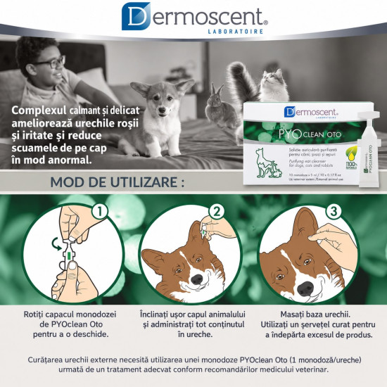 Dermoscent Pyoclean Oto, solutie otica caini si pisici, 10x5 ml